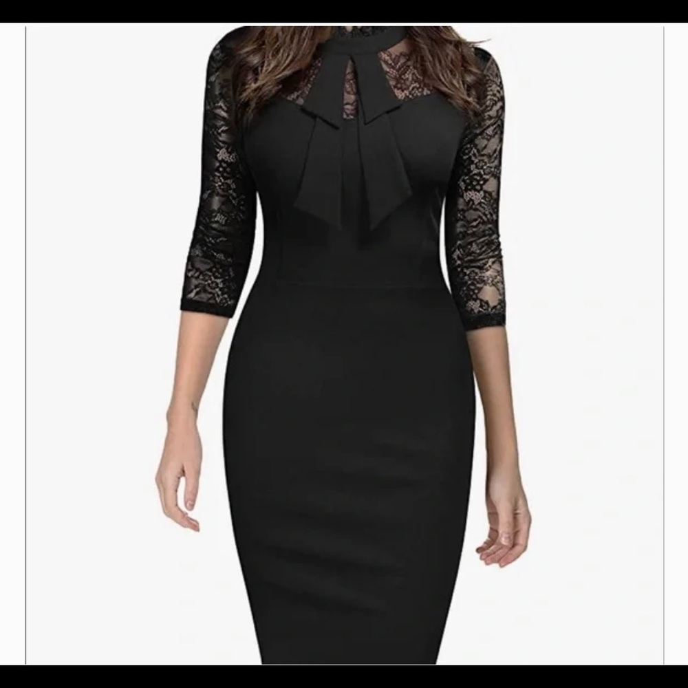 Never Worn Black Knee Length 3/4 Lace Sleeve Dress